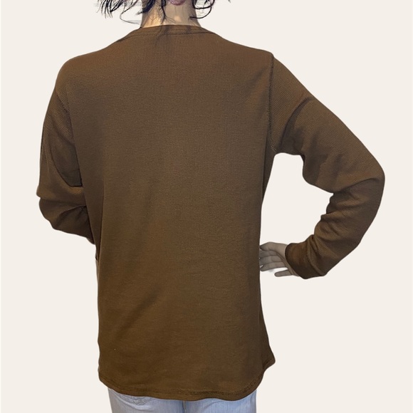 Women's John Deere Embellished Brown Pink Waffle Knit Shirt Top Size Large VGC - Picture 2 of 4